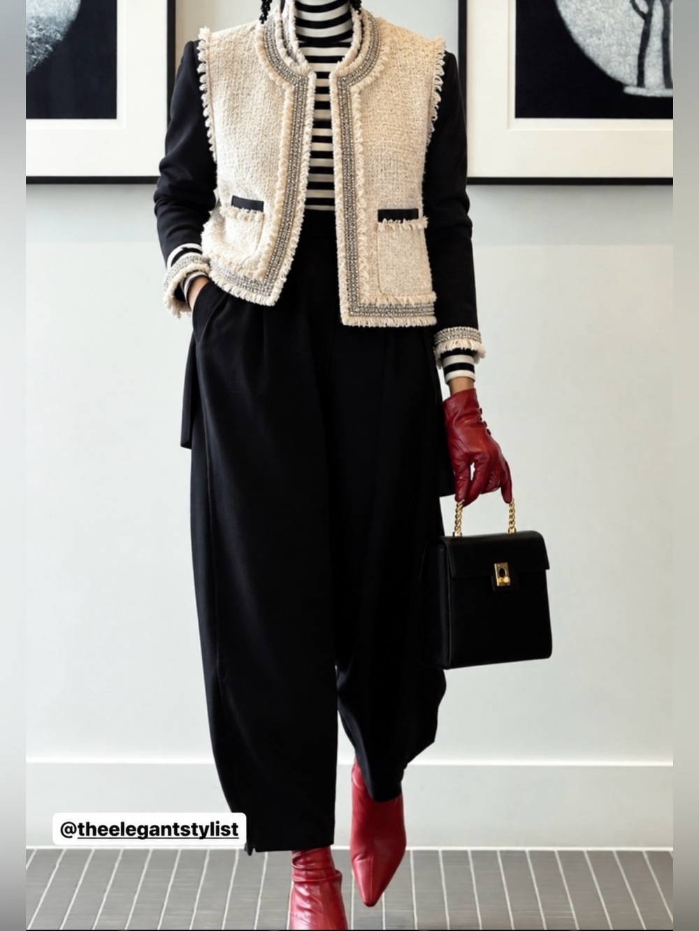Tweed Fringe Trim Jacket - Cream